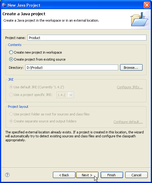New Java Project wizard