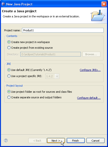 New Java Project wizard