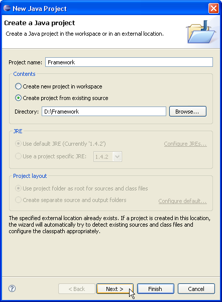 New Java Project wizard