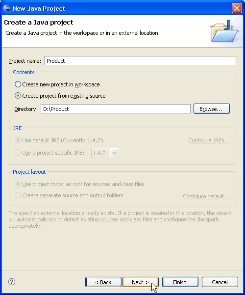 New Java Project wizard