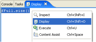 Display view with fFull.size selected and showing context menu