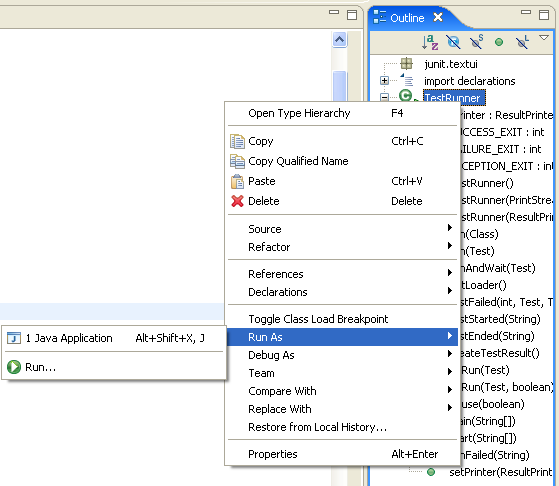 Run context menu