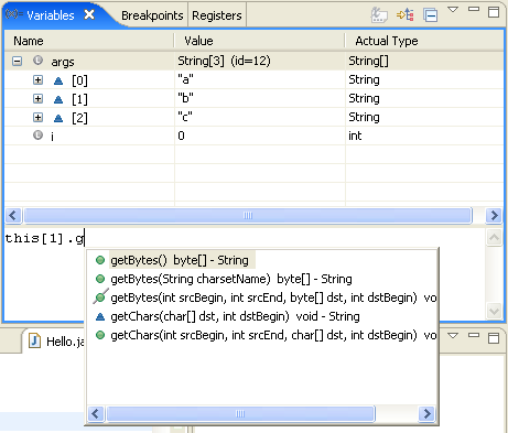 Code assist in variables view