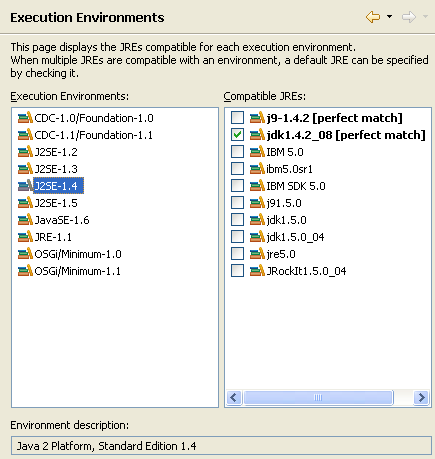 Execution Environment preference page