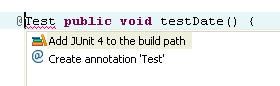 Add JUnit 4 library with quick fix