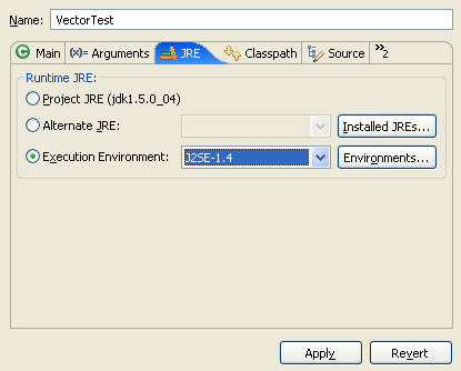 JRE tab in launch configuration dialog