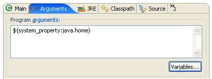 Arguments tab in launch configuration dialog