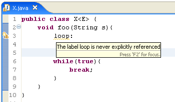 Java editor with usage of a raw type
