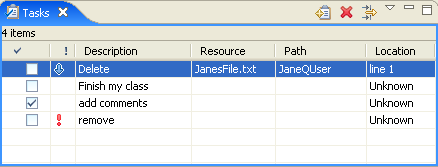 Picture of the Tasks view with two dummy tasks added to it.