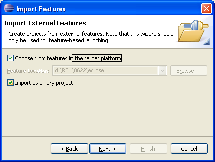 External Feature import wizard page