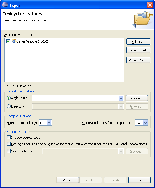 Deployable feature export
