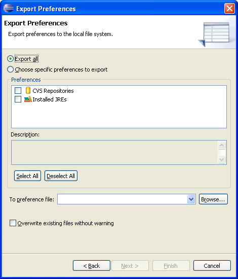 Preferences export wizard