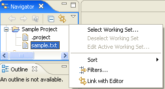 Navigator view menu, arrow pulldown