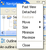 Navigator view menu, top left