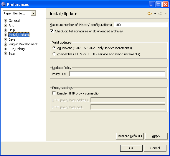 Install/Update Preference Page