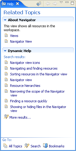 Help view showing Related Topics page
