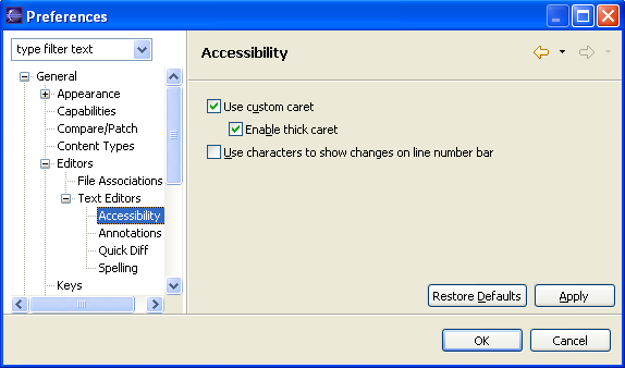 Accessibility preference page