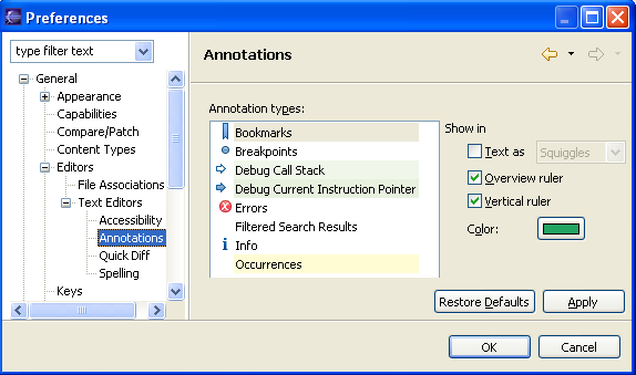 Image of the Annotations preference page