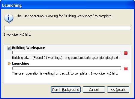 Image of Progress Information view with an operation that is waiting for another to complete.